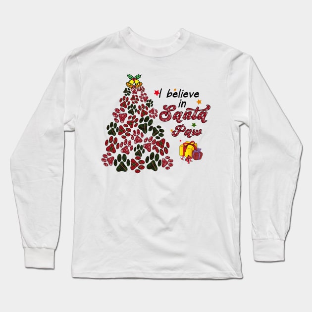 i believe in santa paw christmas dog tree Long Sleeve T-Shirt by Mitsue Kersting